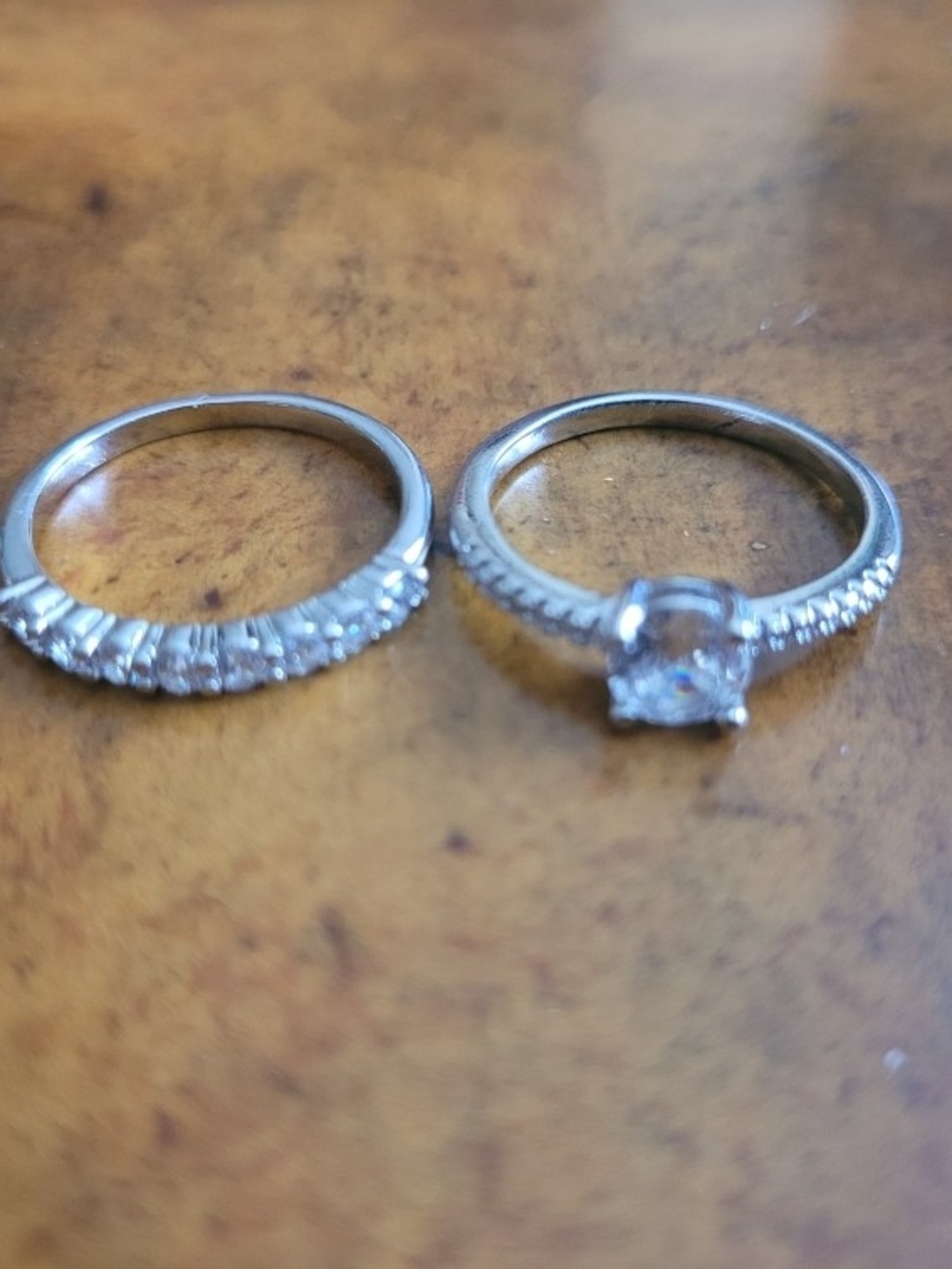 Classic Silver-Tone Solitaire Engagement Ring with Pavé Band - White - Picture 3 of 3